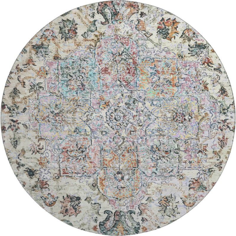 Premium Machine Washable Mayfield AMF2138 global Rug, Sage, 8' Round