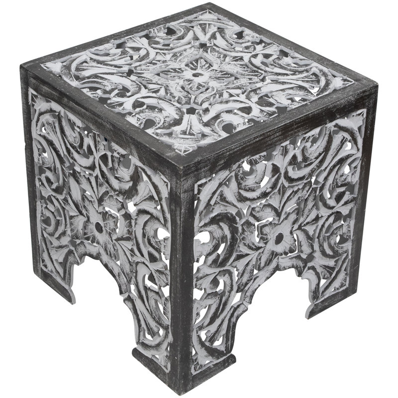 Ensemble de 2 tables d'appoint et tabouret empilables carrés gris et noirs 16 "