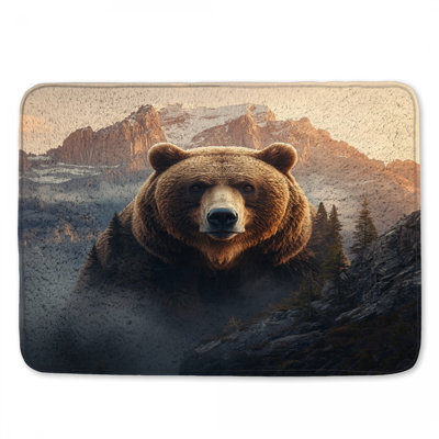 Grizzly Bear In Mountains Bath Mat