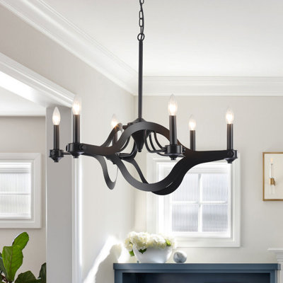 Lustre noir 6 lumières Steave, lustres de cuisine au-dessus de la table, grands lustres de style bougie rétro, luminaire suspendu industriel rustique à hauteur réglable pour salle à manger, vestibule, vestibule, vestibule, îlot de chambre
