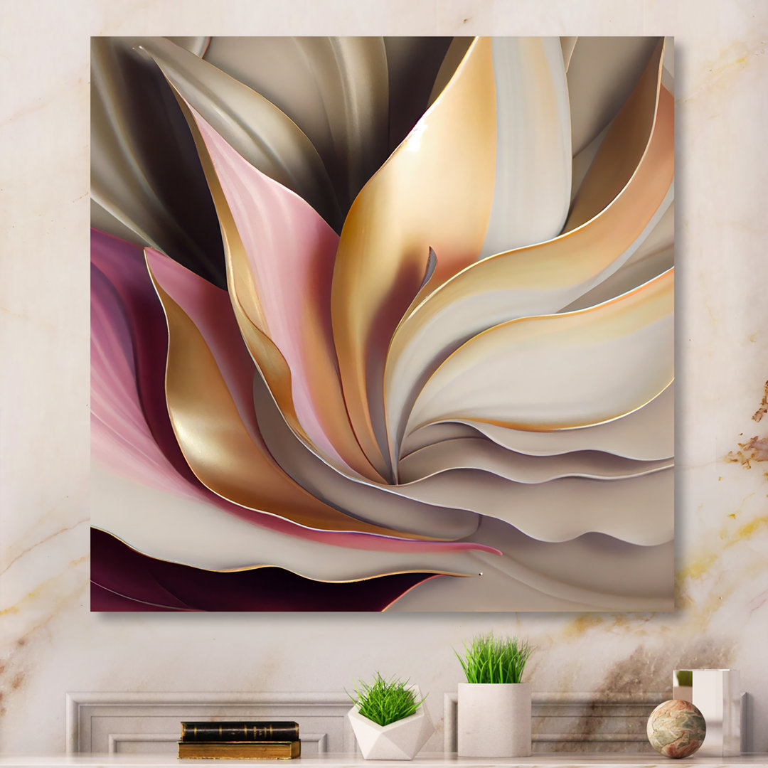 Subtle Sophistication In Exquisite Pink And Gold V - Abstract Liquid Ink Framed Canvas Print Design Art 