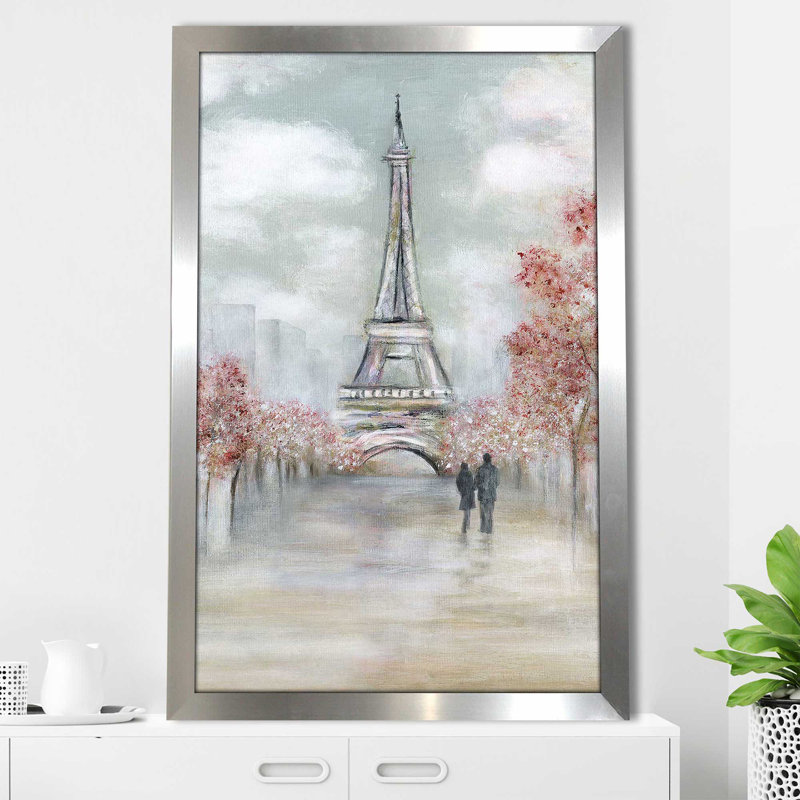 Paris au printemps par - Peinture, Encadrement argenté, H 39,5 po x l 27,5 po x P 0,75 po