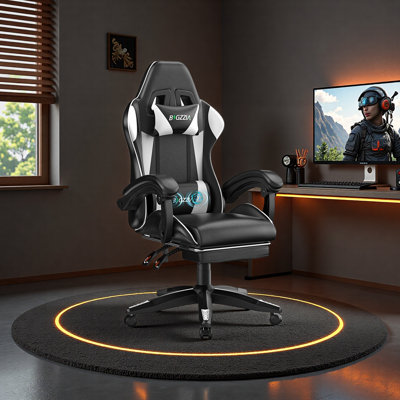 Ergonomic Game Chair with Massage Lumbar Support and Footrest Swivel
