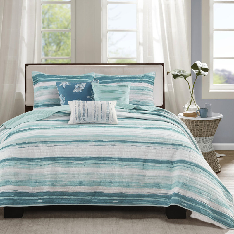 Édredon très grand / très grand avec 6 pièces - Confortable et élégant pour une chambre à coucher moderne imprimé bleu pastel à l'envers