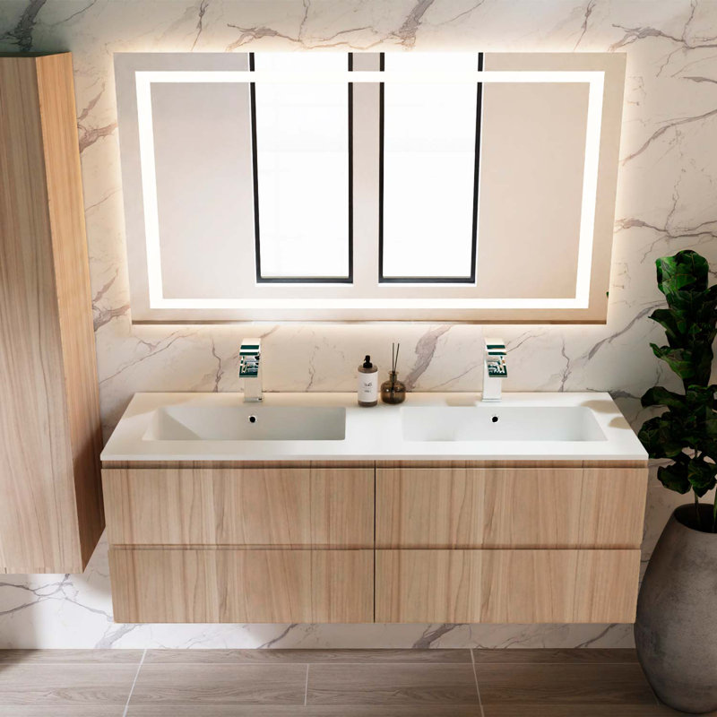 Armoire-lavabo 55 po avec lavabo brillant Toscana DAX Pasadena, Pin