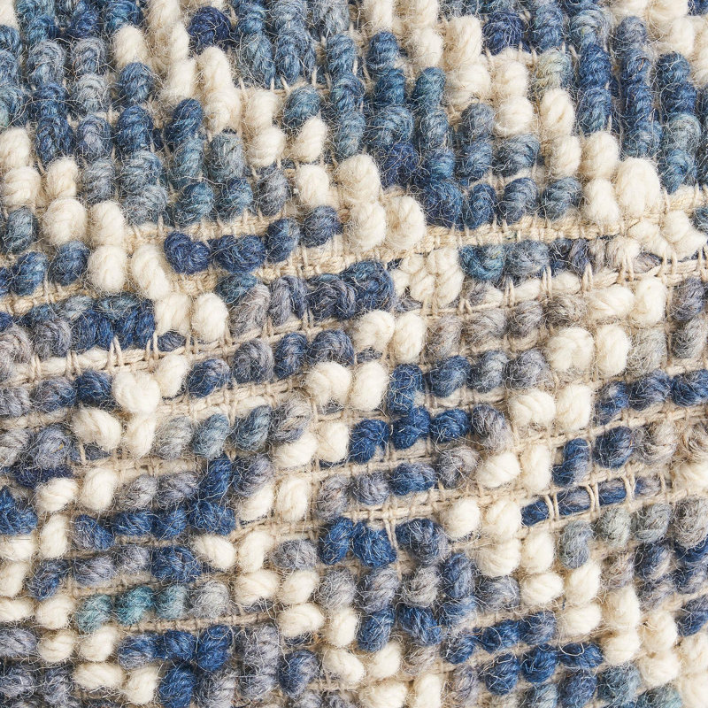 Alina Wool And Cotton Pouf, Natural And Blue