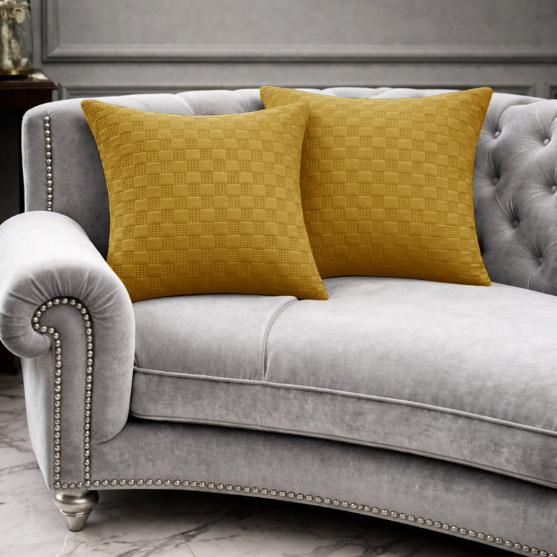 Luxury Check Velvet Cushion Covers Set Of 4 Soft Throw cases , Ochre