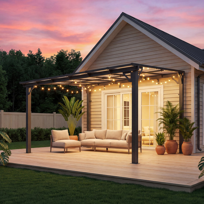 10 ft. W x 12 ft. D Hardtop Sloping Roof Pergola Gazebo, Outdoor Aluminum Frame Pergola for Patio or Backyard, 12x10 FT