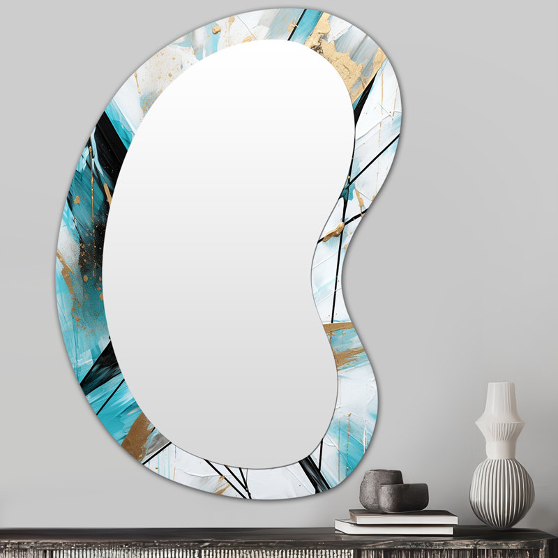 Diagonale dimensions or noir - peinture abstraite moderne miroir mural asymétrique, 31 po x 22 po