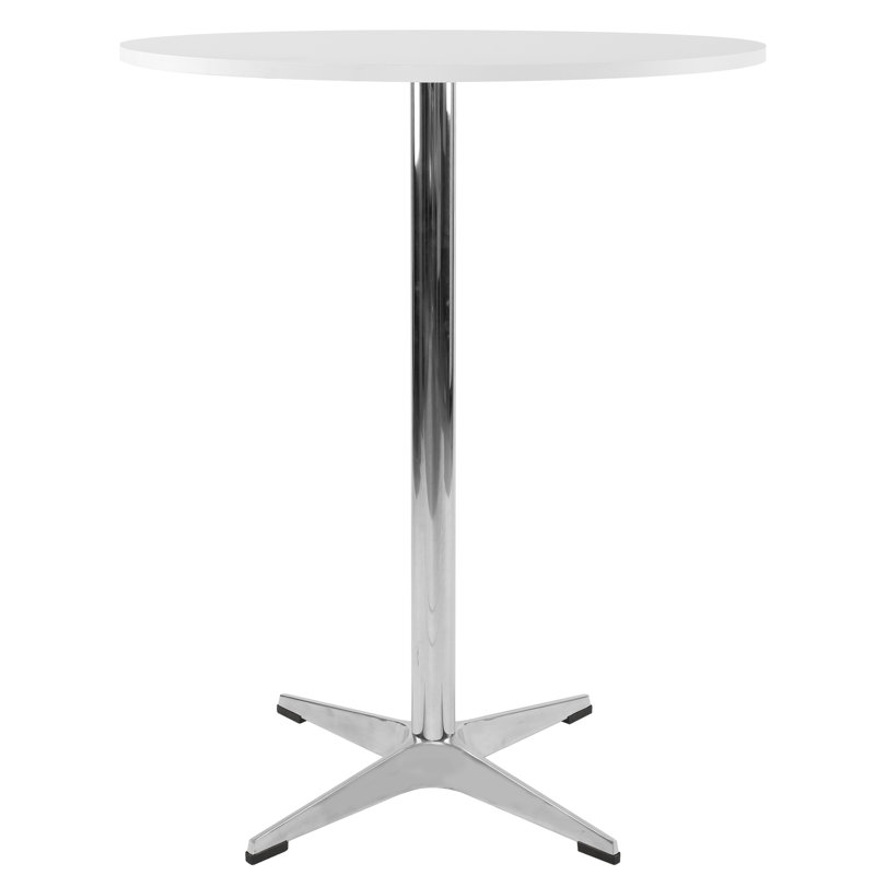Table de salle à manger ronde de 31,5 po de largeur avec structure en métal et base en croix, Argent argent, Blanc / argenté