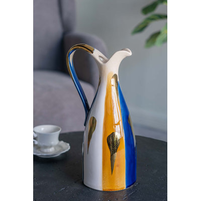 Ceramic Pitcher Vase With Abstract Multicolored Finish