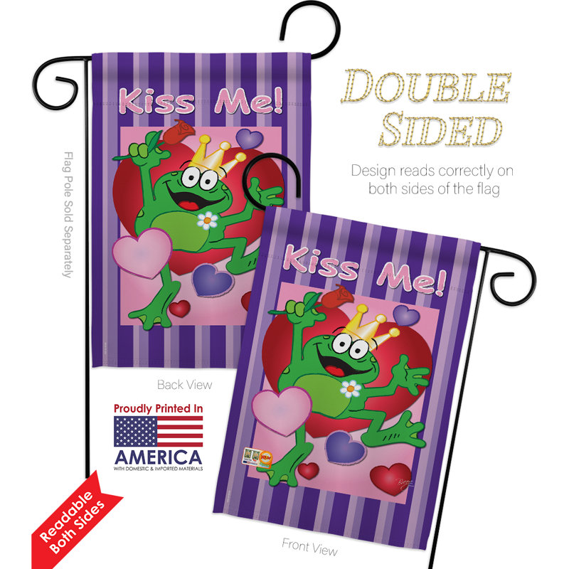 Grenouille de polyester 2 faces 19 x 13 po Kiss me Ensemble de drapeaux