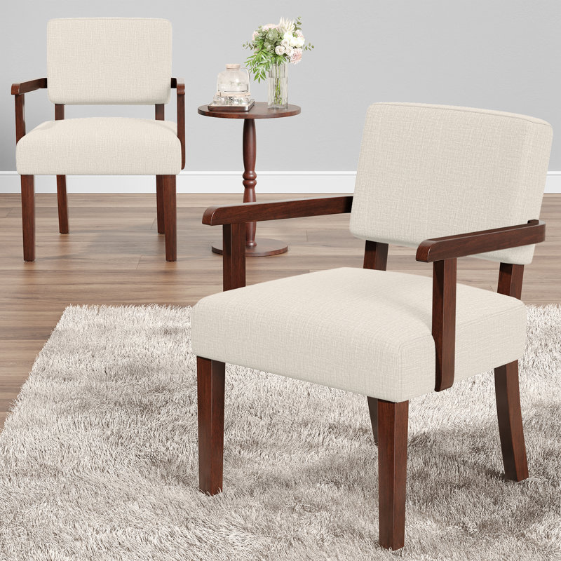Aronas Upholstered Armchair With Solid Wood, Beige Linen