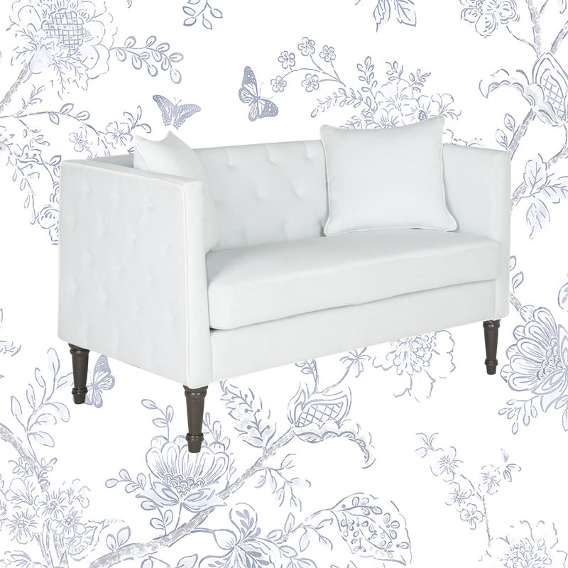 Avaan Upholstered 53'' Settee, Powder Blue/White