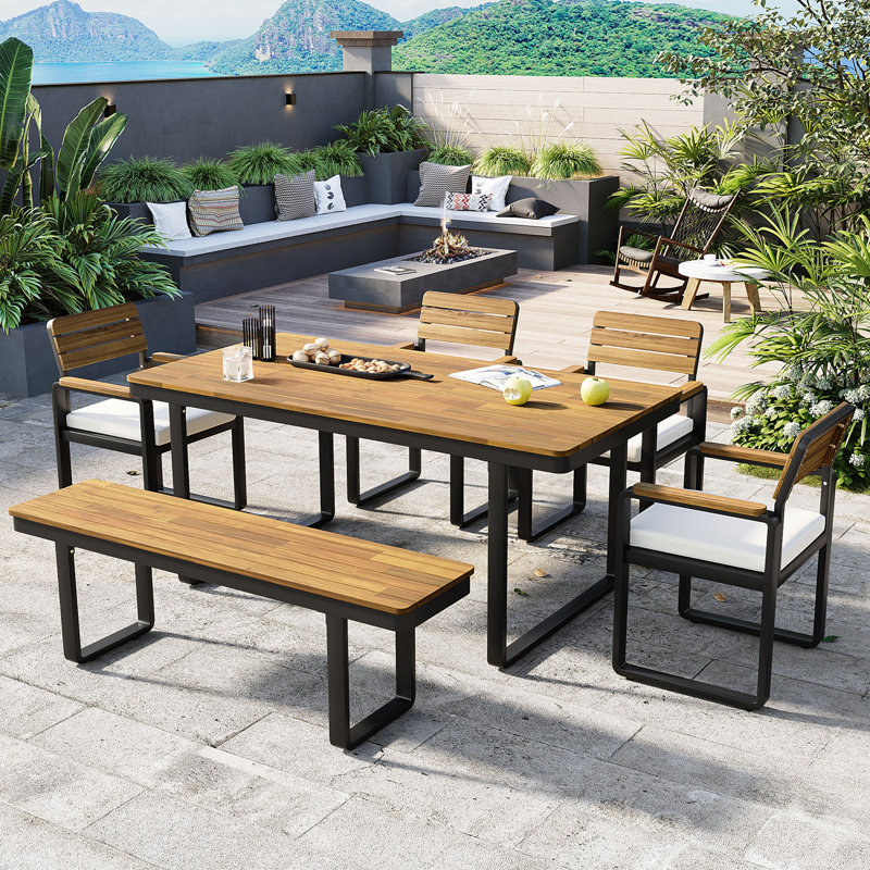 Ensemble de salle à manger 6 pièces en bois d'acacia, Beige