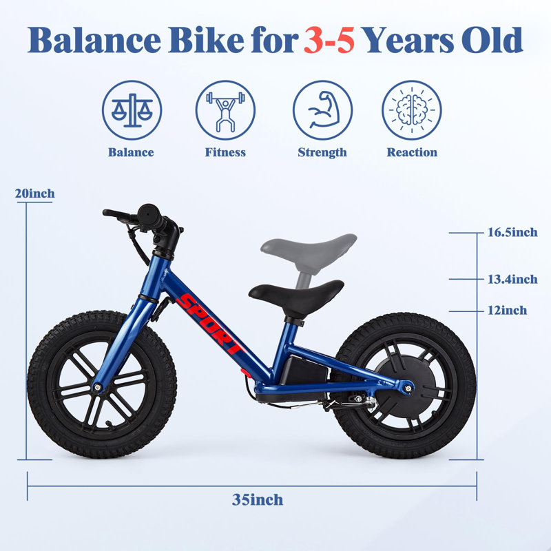Vélo électrique 12 pouces pour tout-petits de 3 à 5 ans avec pneus pneumatiques, siège réglable à 2 vitesses, cadre léger