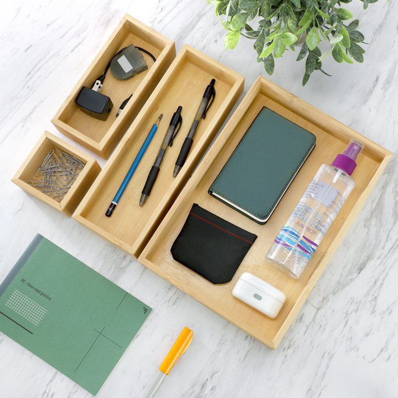 Assorted 4 Piece Organizing Storage Tray Set in Bamboo