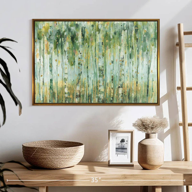 La forêt, 25 po x 17 po, Cadre flottant doré