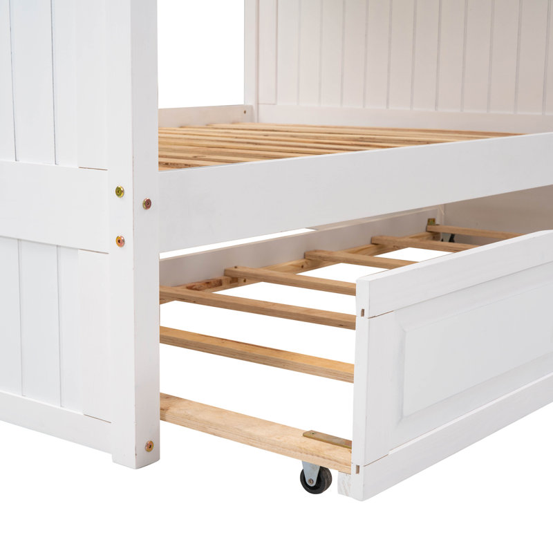 Over  Bunk Bed With   Trundlepine Wood Bunk Bed With Guardrails, White