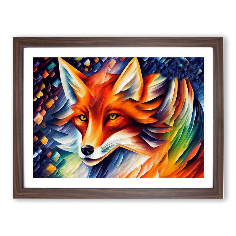 Fox - Framed Print, 25cm H x 34cm W x 2cm D, Walnut