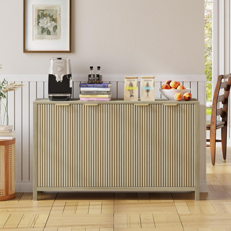Buffet cannelé de 55 po, grand bar à café avec tablettes réglables, console de rangement moderne, Brun