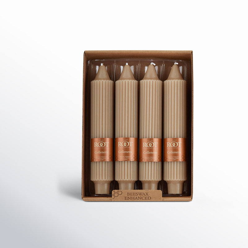 Grecian Collenette Unscented Taper Candle, Taupe, 7" H x 1.25" W x 1.25" D