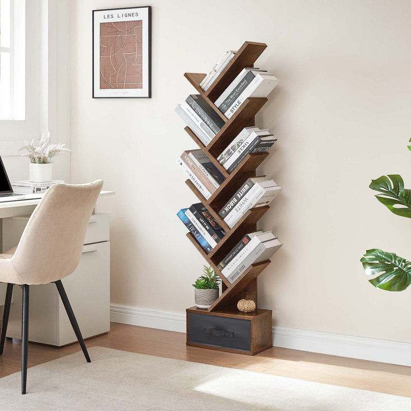 Geometric Storage Bookcase with Drawer,Etagere Bookcase for Living Room, Bedroom, (8 Shelves) 58.70"H x 14.96"W x 8.15"D