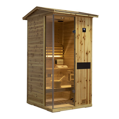 Samsora Outdoor Traditional Steam Sauna For 1Person 2500W, Mid-Infrared Lamp, 95℉-230℉, Old Fir Wood, Built-In Bluetooth Speaker, Includes Sauna Heater and Sauna Stone, Negative Ion Board