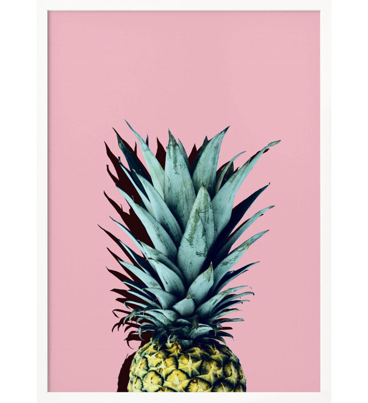 "Pineapple art 1", art mural texturé encadré, Cadre blanc, H 40 po x l 30 po