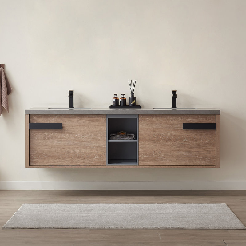 Breckan 72'' Double Bathroom Vanity with Solid Surface Top