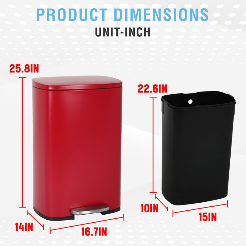 Poubelle de 13 gallons avec seau intérieur amovible et couvercle à charnière Poubelle en acier sans contact Staninless 50L 
