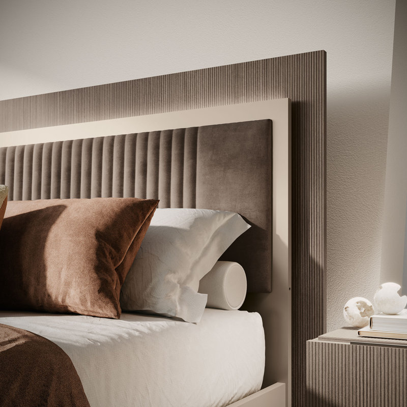 Modern King Platform Bed With Elegant Headboard, Queen