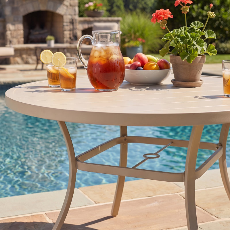 53" Patio Roud Metal Dining Table, Cream