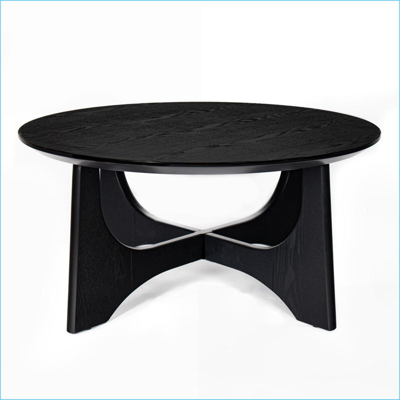 Table basse ronde en grain de bois noir 36 po, conception à pieds croisés, facile à assembler et amp; Décoratif