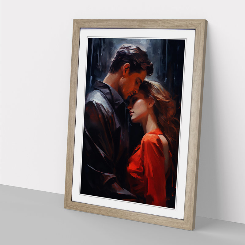 Lovers Tachisme Art - Framed Print, 46cm H x 34cm W x 2cm D, Oak Framed
