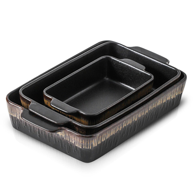 Rectangular Ceramic Baking Dish Set, 3 Pack (Rough Black)