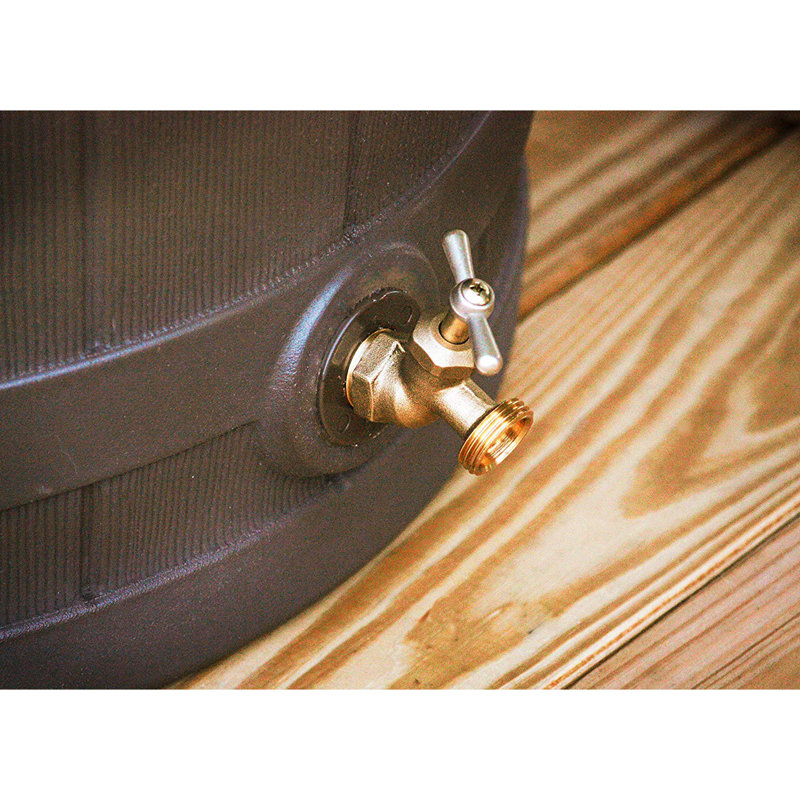 Good Ideas Plastic Drainable Dual Overflow Rain Barrel, Oak
