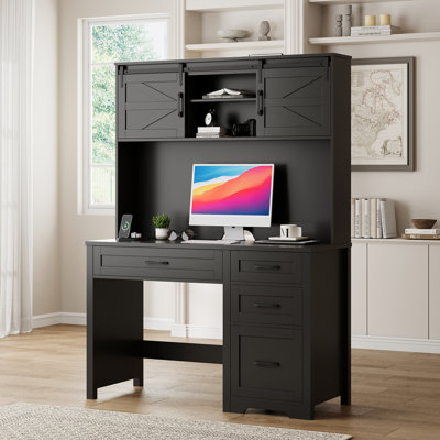 Bureau de direction Farmhouse avec huche et 4 tiroirs