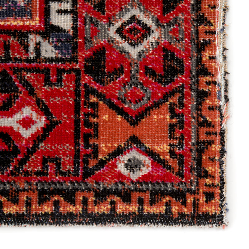 Tapis d'intérieur / extérieur rouge / rose / jaune / noir Halstead Global Inspired, Rectangle 7 pi 6 po x 9 pi 6 po