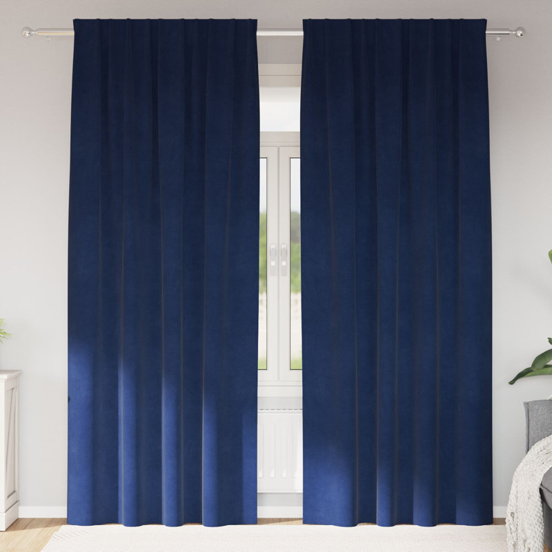 Curtains Polyester 140Cm Sound-Absorbing, 140cm Width x 260cm Drop, Navy