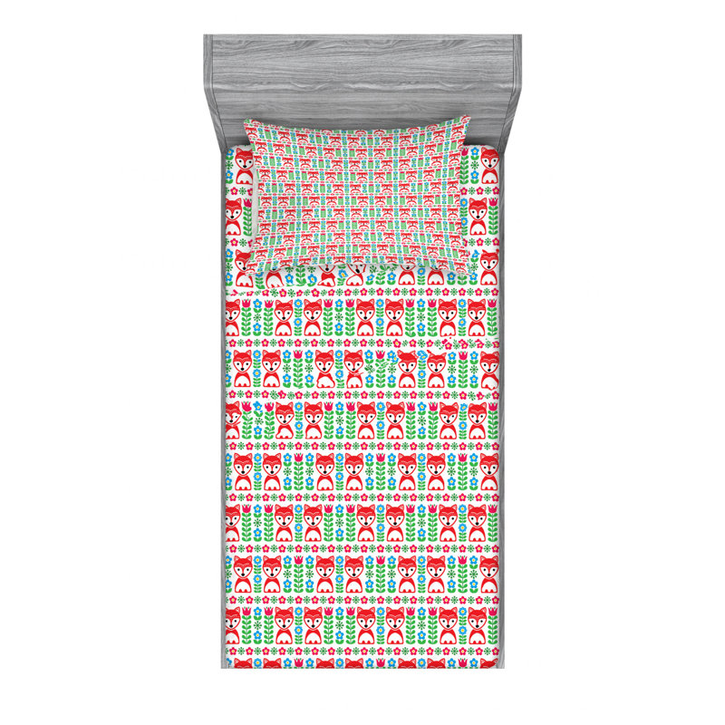 Fox Microfiber Floral Fitted Sheet, Twin Fitted Sheet with 1 Pillowcase