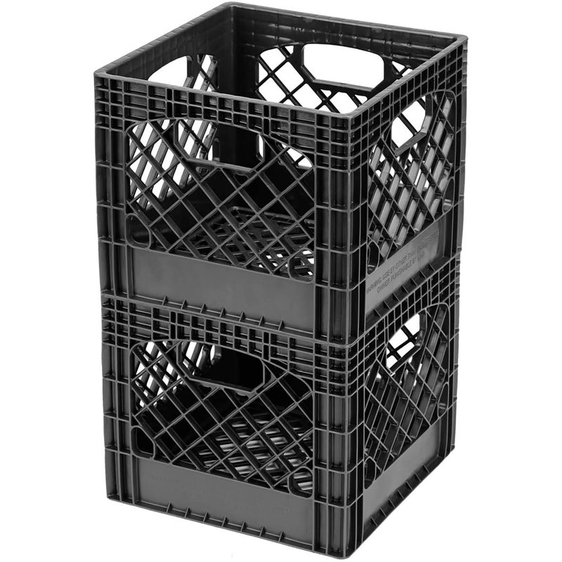Juggernaut Storage: Milk Crate 2pk - 16 Qt, Black - Multi-Purpose Storage Solution, Stackable Organization, Heavy-Duty Plastic Bins, Built-In Handles