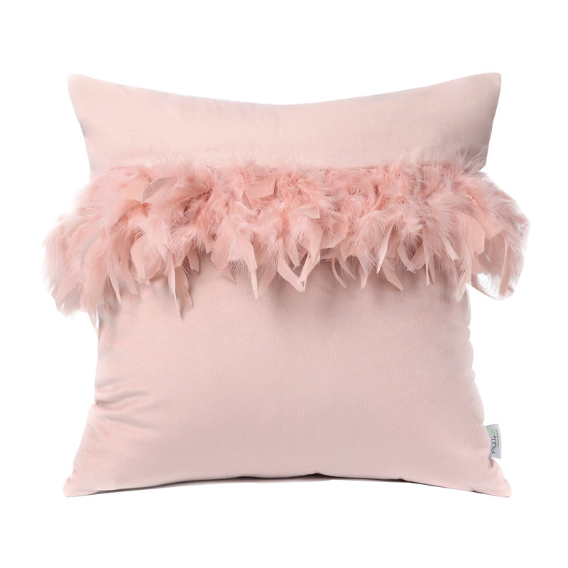 Feather Pillow Cover Pillow Cover, 18"H x 18"W, Light Pink