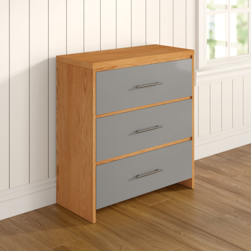 Louisa 3 Drawer Chest Of Drawers, Light Oak Veneer/Grey High Oak