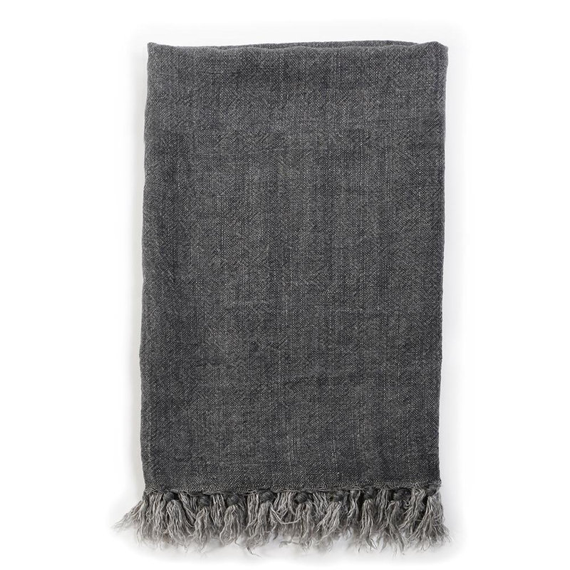 Natural Organic Linen Queen Throw Blanket with Fringe