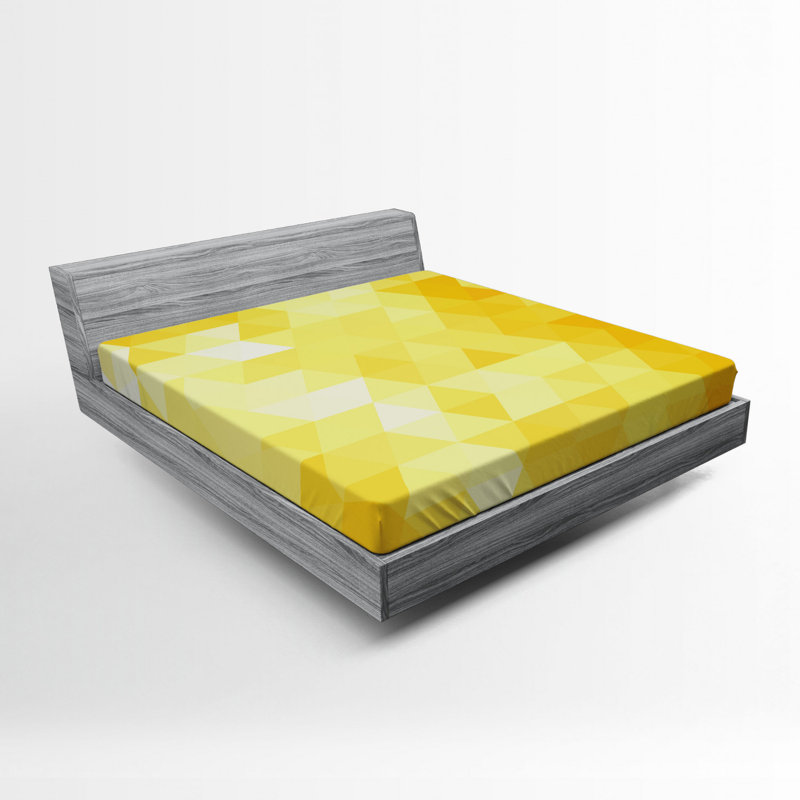 Yellow Geometric Triangle Queen Microfiber Fitted Sheet