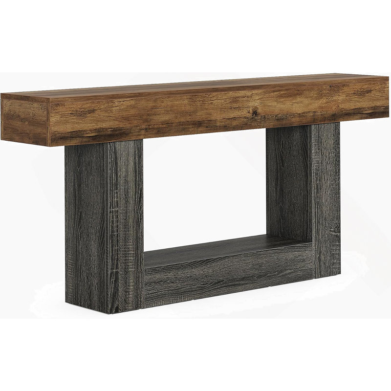 Console rustique en bois avec base en forme de U, canapé étroit pour la décoration du salon et du vestibule