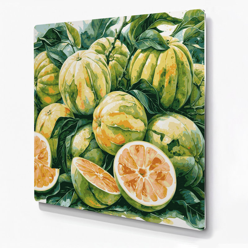 Art mural en métal beige Fruit pomelo, H 32 po x l 32 po