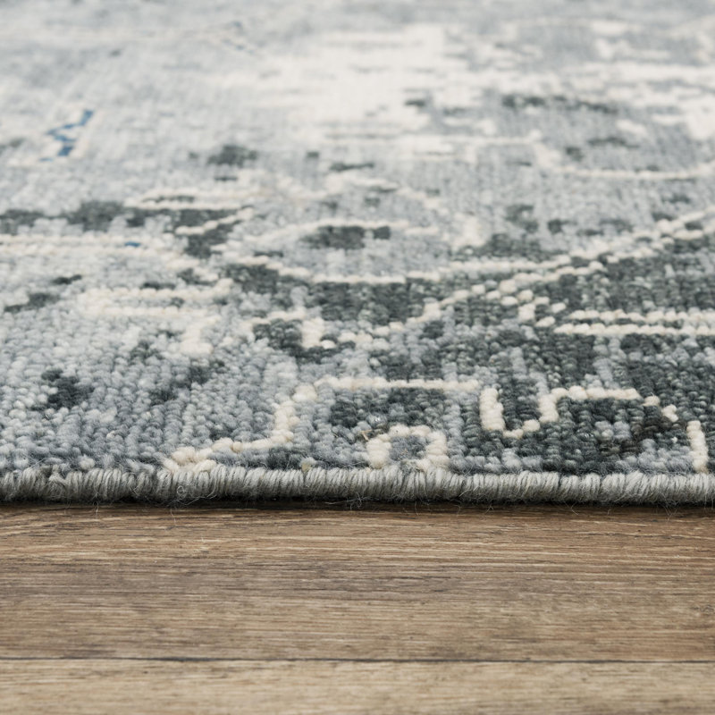 Tapis rectangulaire gris en laine noué à la main à motif abstrait Kule, Rectangle 2 pi x 3 pi