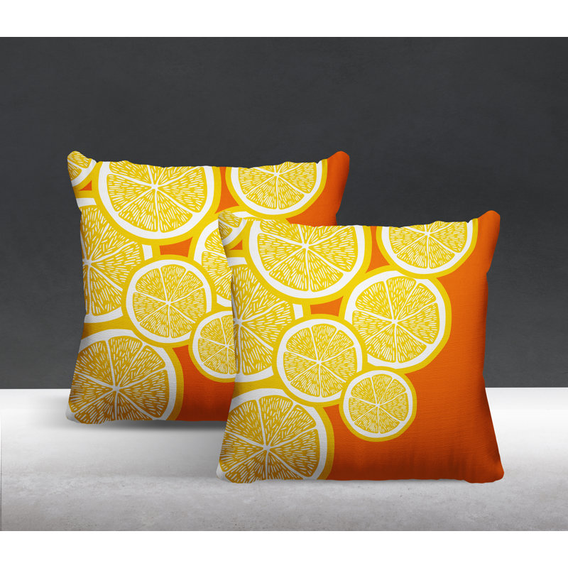 Oreiller carré intérieur / extérieur jaune Lulu, L 15 po x H 15 po, Jaune / orange